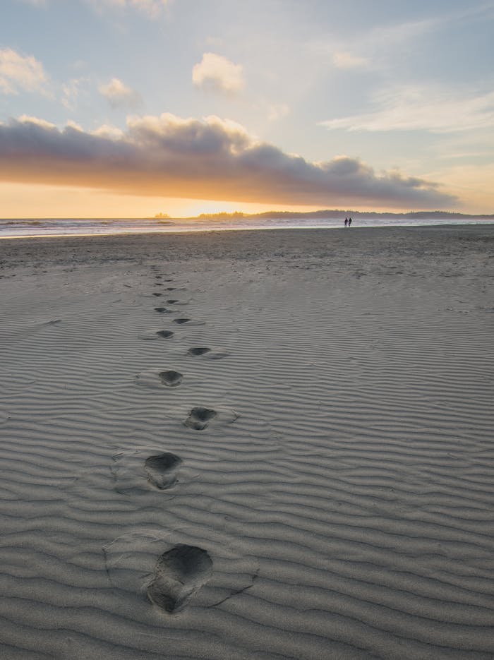 Foot Prints in Gray Sand