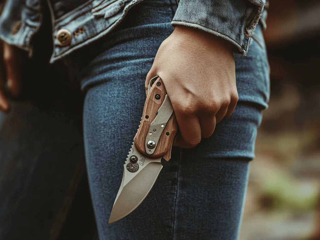 women's EDC imaged: tough female with a handsome pocketknife